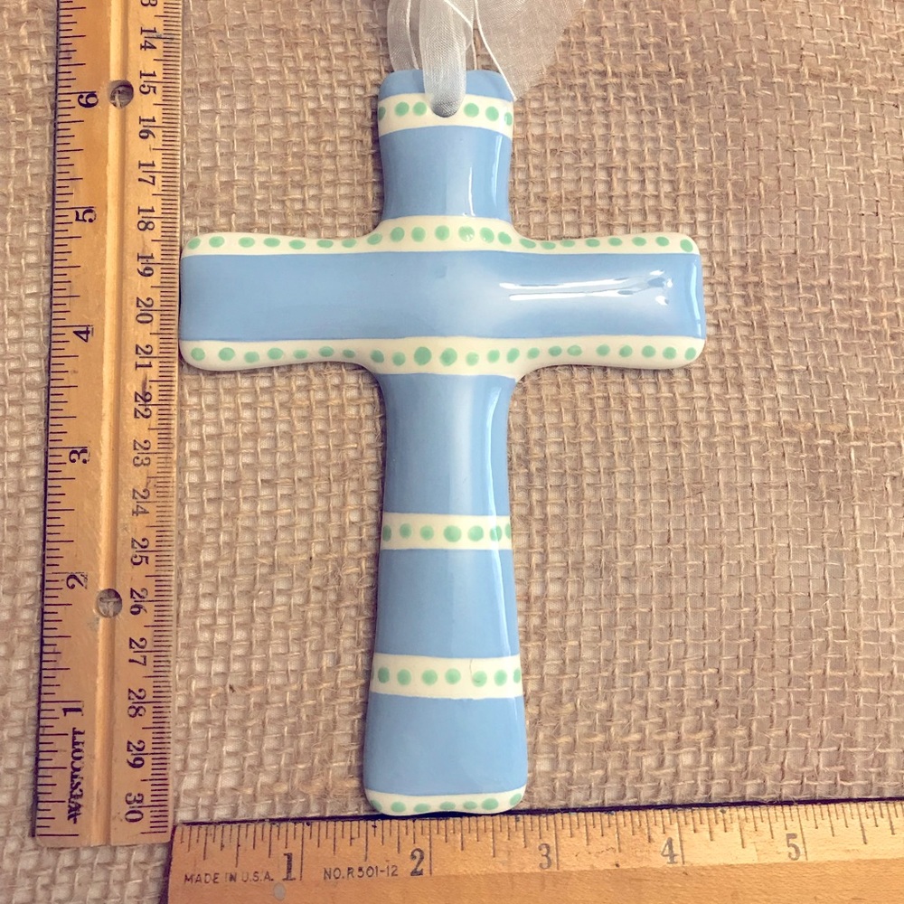 M. Bagwell Ceramic Cross - Baby Blue Stripes